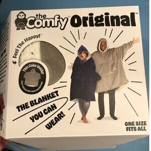 The Comfy Original The Blanket You Can Wear Hooded Happy Cozy Grey White NEW